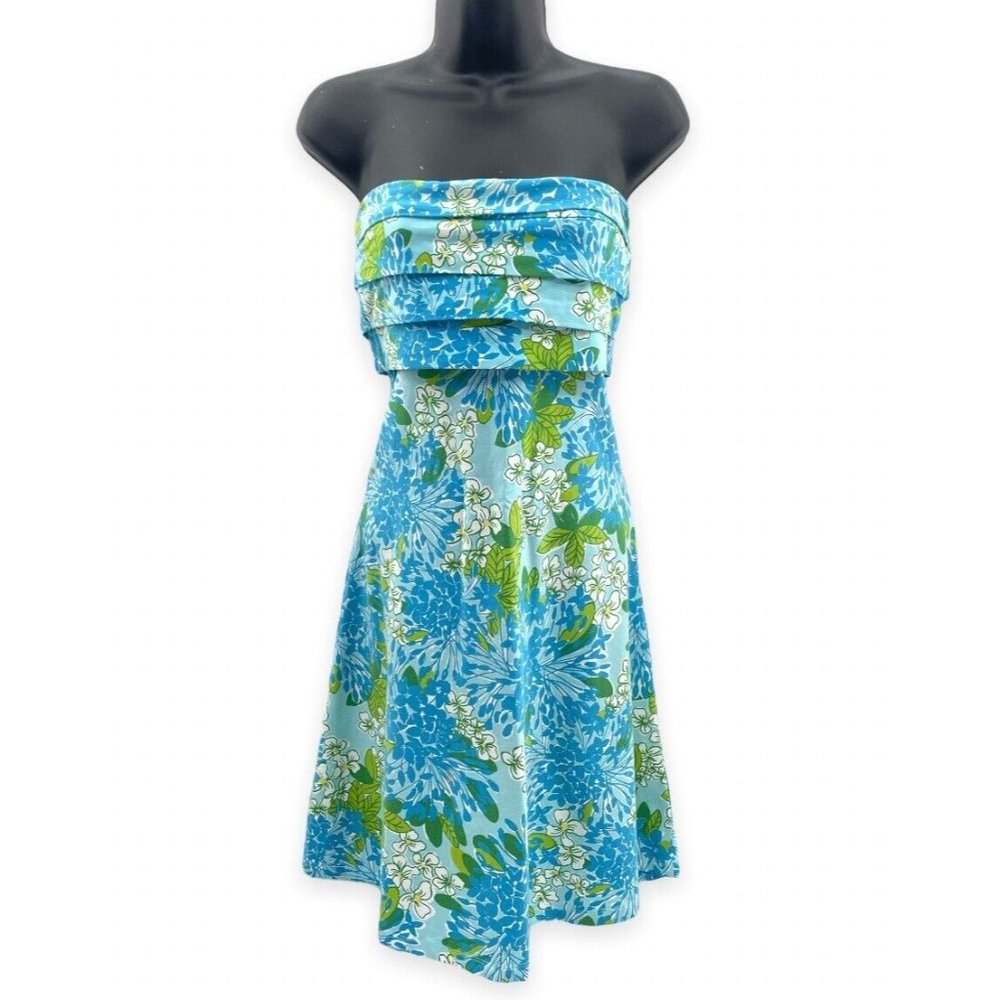 LILLY PULITZER Blue Floral Petula Strapless Dress XS Gorgeous Dress With Flow